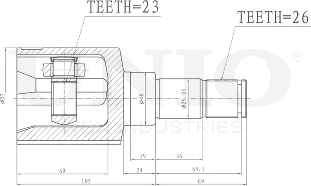 ШРУС внутренний (Unio). Артикул CVJ-30020