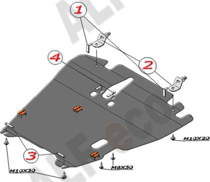 Защита алюминиевая Alfeco для картера и КПП Mitsubishi Lancer 9 (вкл. Lancer Cedia) 2000-2007. Артикул ALF.14.01al