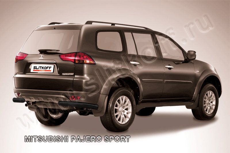 Защита Slitkoff задняя d57 уголки ЧЕРНАЯ матовая для Mitsubishi Pajero Sport I 1998-2010. Артикул MPS010B
