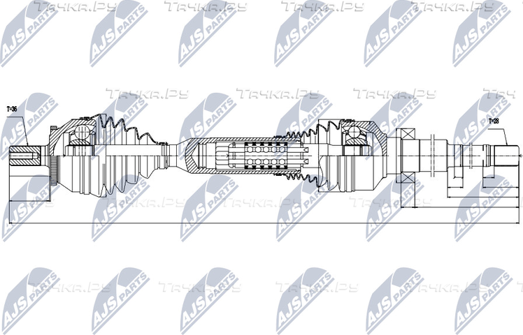 Полуось (привод в сборе, приводной вал) NTY. Артикул NPW-VV-049