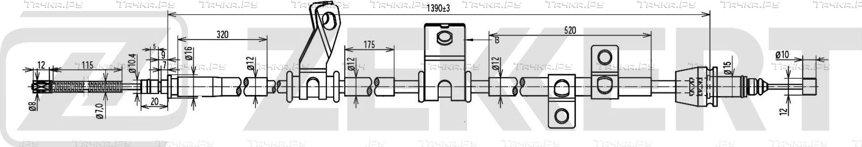 Трос ручника (тросик ручного тормоза) Zekkert. Артикул BZ-1167