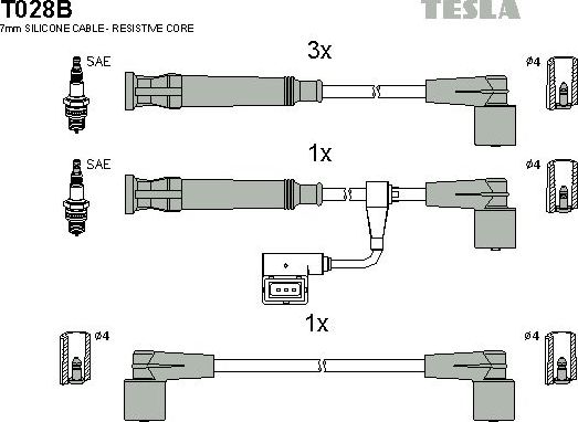 Высоковольтные провода (провода зажигания) (комплект) Tesla. Артикул T028B