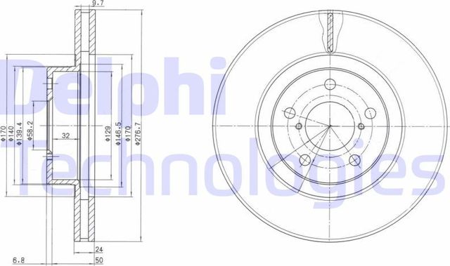 Тормозной диск Delphi передний для Subaru Legacy III 1998-2003. Артикул BG2827C