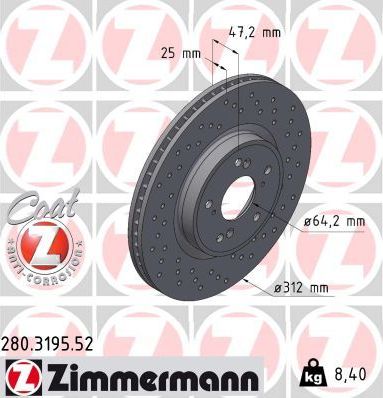 Тормозной диск Zimmermann SPORT Z. Артикул 280.3195.52