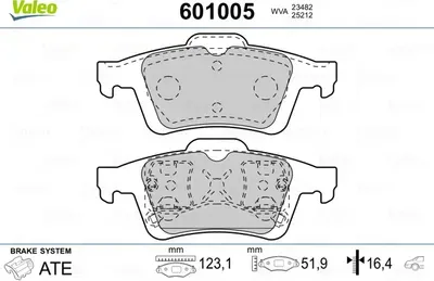 Комплект тормозных колодок, дисковый тормоз (Valeo). Артикул 601005