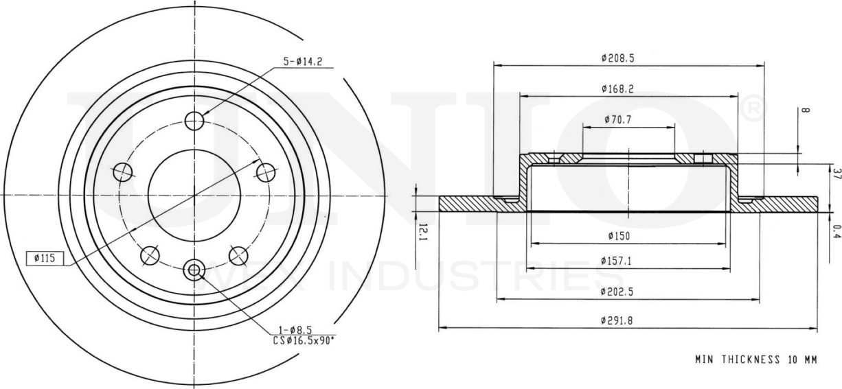 Диск тормозной (Unio). Артикул BRD-20207