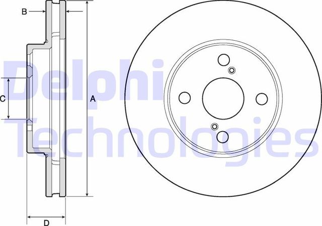 Тормозной диск Delphi передний для Toyota Corolla E120, E130 2001-2008. Артикул BG3734