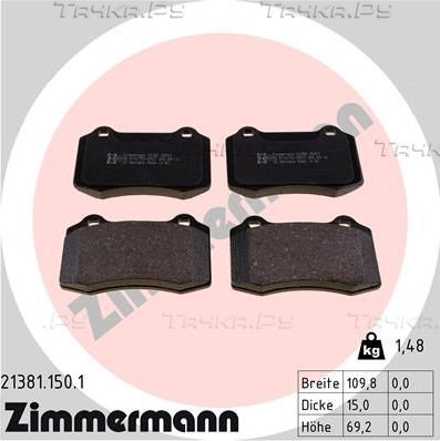 Тормозные колодки Zimmermann задние для Cadillac CTS I 2005-2007. Артикул 21381.150.1