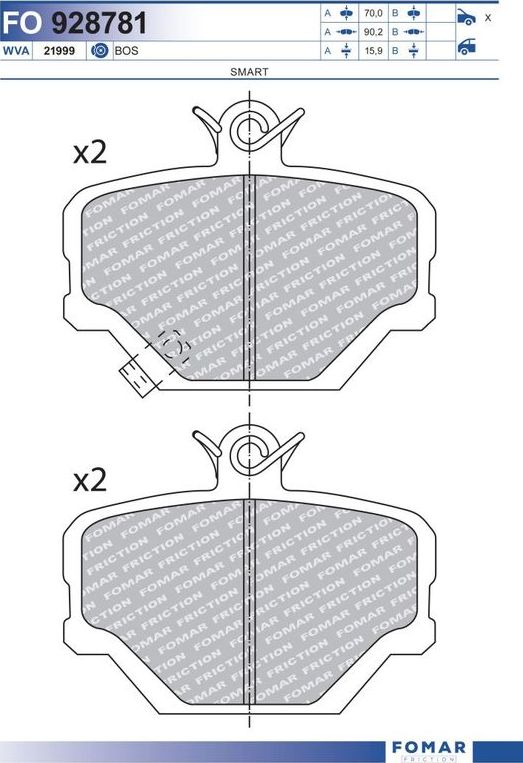 Тормозные колодки Fomar. Артикул FO 928781