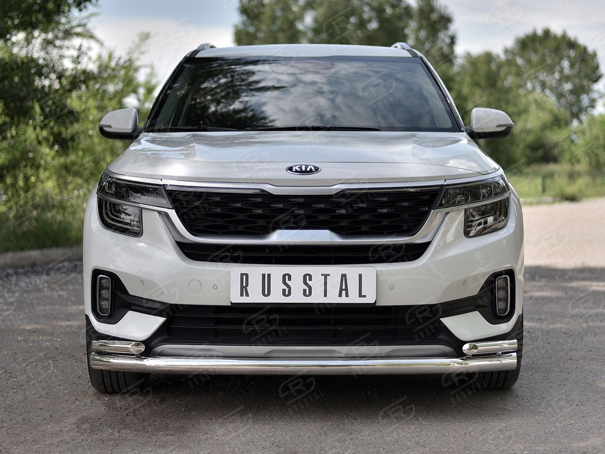 Защита RusStal переднего бампера d63 (секции) d42 (уголки) для Kia Seltos 2020-2026. Артикул KSLZ-003415