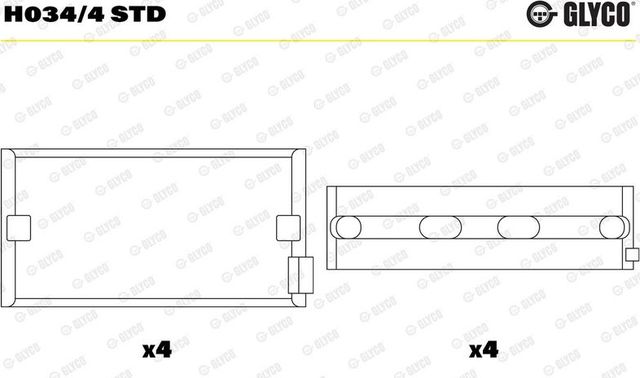 Вкладыши коренные Glyco для Audi Cabriolet 1992-2000. Артикул H034/4 STD