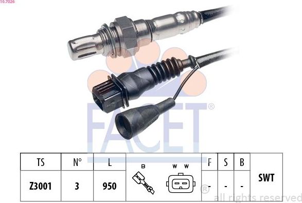 Лямбда-зонд (кислородный датчик) Facet Made in Italy - OE Equivalent. Артикул 10.7026
