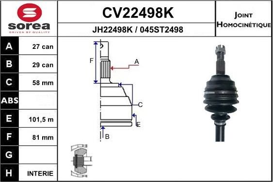 Шрус внутренний (граната) EAI. Артикул CV22498K