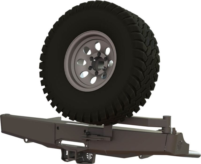 Бампер силовой STC задний для Toyota Hilux VII 2004-2015 с квадратом под фаркоп, площадкой под лебедку, кронштейном крепления запасного колеса по центру и кронштейном крепления гос номера. Артикул STC-TH05-BR-W-C1