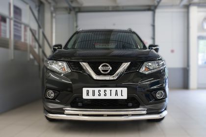 Защита RusStal переднего бампера d63 (секции) d42 (дуга) для Nissan X-Trail T32 2015-2018. Артикул NXZ-002081