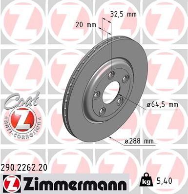 Тормозной диск Zimmermann Coat Z задний для Lincoln LS I 1998-2006. Артикул 290.2262.20