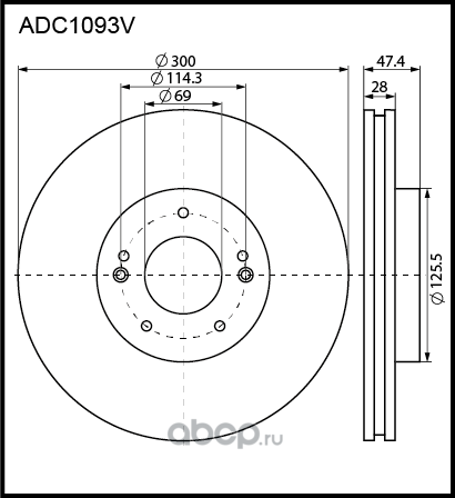 Диск тормозной HYUNDAI i30 (07-) KIA Soul,Ceed (13-) (1.6) (R16) передний (1шт.) (Allied Nippon). Артикул ADC1093V