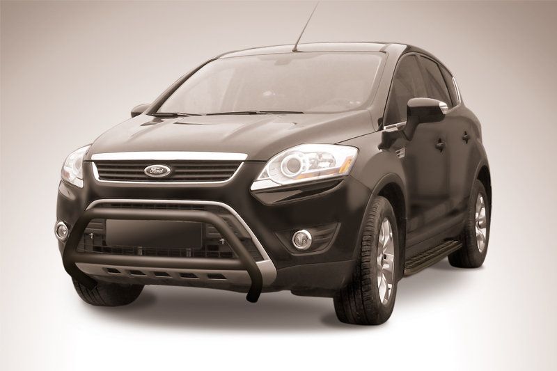 Кенгурятник Slitkoff d57 низкий с перемычкой ЧЕРНЫЙ матовый для Ford Kuga I 2008-2012. Артикул FKG003B