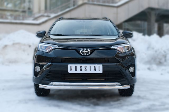 Защита RusStal переднего бампера d63 (секции) d42 (дуга) для Toyota RAV4 IV 2015-2019. Артикул TR4Z-002193