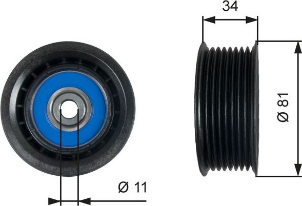 Направляющий (ведущий) ролик приводного поликлинового ремня Gates (полимерный материал). Артикул T36517