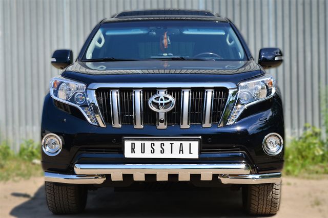 Защита RusStal переднего бампера d76 (дуга) d76 (секции) + клыки для Toyota Land Cruiser Prado 150 2013-2017. Артикул LCPZ-001716