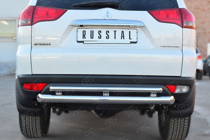 Защита RusStal заднего бампера d76 (дуга) d42 (дуга) для Mitsubishi Pajero Sport II рестайлинг 2013-2016. Артикул MPSZ-001586
