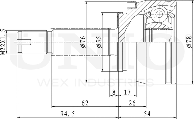 ШРУС наружный (Unio). Артикул CVJ-20329