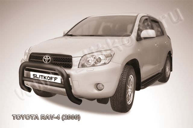 Кенгурятник Slitkoff d76 низкий ЧЕРНЫЙ матовый для Toyota RAV4 III 2005-2009. Артикул TR4002B