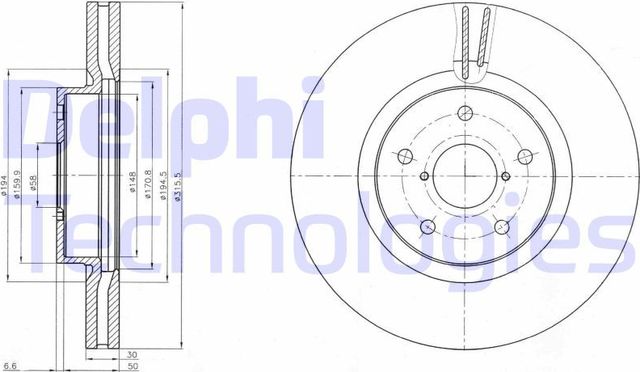 Тормозной диск Delphi передний для Subaru Tribeca I 2005-2014. Артикул BG9084