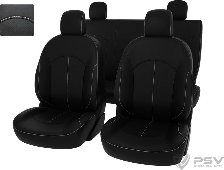 Чехлы PSV Оригинал на сидения для Renault Logan 2014-2026, цвет Черный/отстрочка белая. Артикул 124363