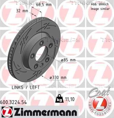 Тормозной диск Zimmermann Black Z передний левый для Porsche Cayenne I (955) 2002-2010. Артикул 600.3224.54