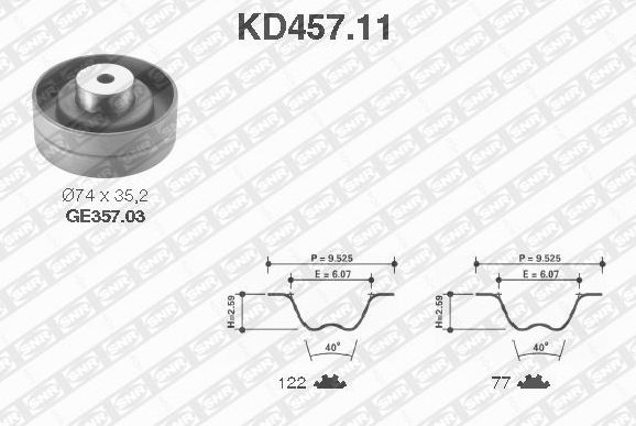 Ремень ГРМ с роликами (комплект) NTN / SNR. Артикул KD457.11