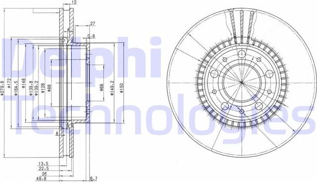 Тормозной диск Delphi передний для Volvo 960 I 1990-1994. Артикул BG2719