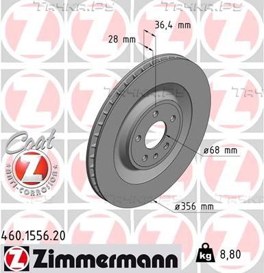 Тормозной диск Zimmermann Coat Z задний для Porsche Macan I 2014-2026. Артикул 460.1556.20