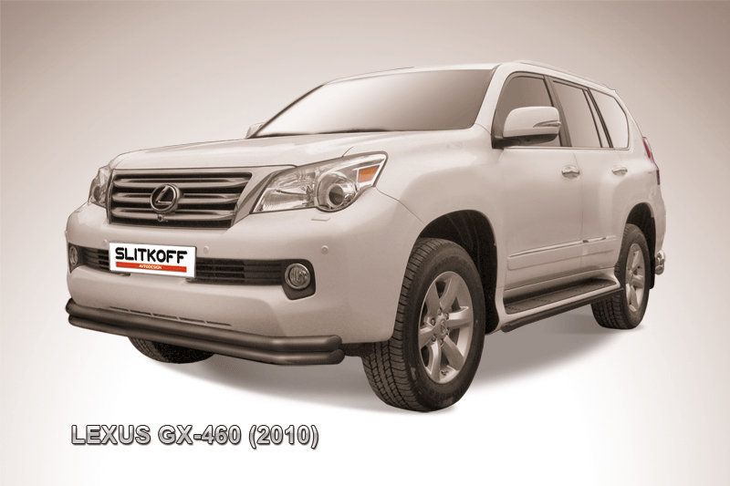Защита Slitkoff переднего бампера d57/57 двойная ЧЕРНАЯ матовая для Lexus GX 460 2010-2013. Артикул LGX012B