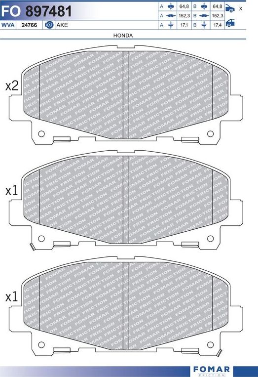 Тормозные колодки Fomar. Артикул FO 897481