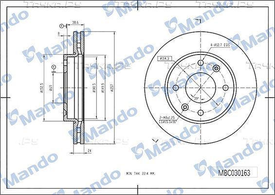 Тормозной диск Mando передний для Hyundai Matrix I 2001-2010. Артикул MBC030163
