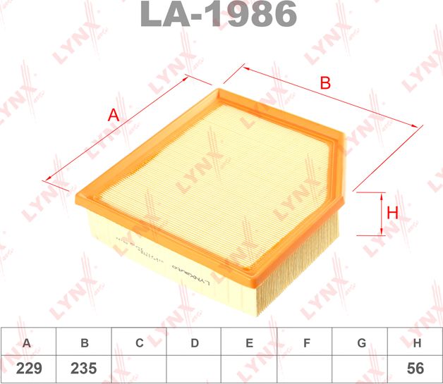 Воздушный фильтр LYNXauto. Артикул LA-1986