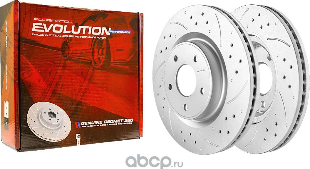 Передний тормозной диск Evolution с перфорацией и насечками, в покрытии GEOMET P (Powerstop). Артикул JBR1559
