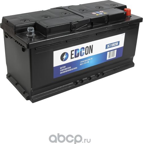 Аккумулятор 110ач 920а 19.5/17.9 евро 393*175*190мм обратная полярность (Edcon). Артикул DC110920R