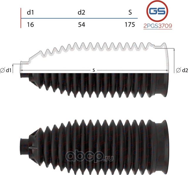 Пыльник рулевой рейки размер  16x54x175 (GS). Артикул 2PGS3709