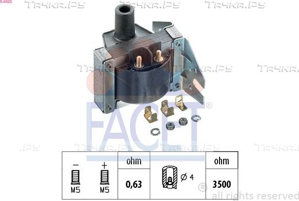 Катушка зажигания Facet Made in Italy - OE Equivalent для Volkswagen Jetta II 1984-1992. Артикул 9.6025