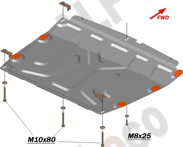 Защита алюминиевая Alfeco для картера и КПП SsangYong Actyon II 2010-2026. Артикул ALF.21.08 AL4