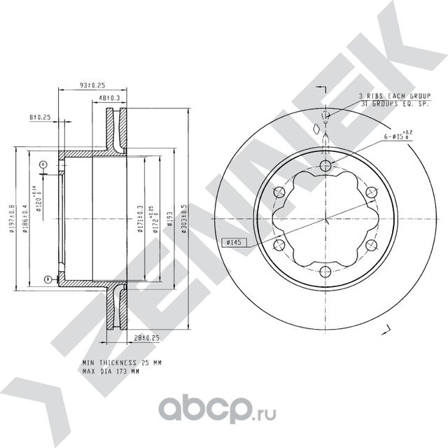 Диск тормозной задний MERCEDES SPRINTER 06-12 VW CRAFTER 06-16 (Zennek). Артикул DBD0168