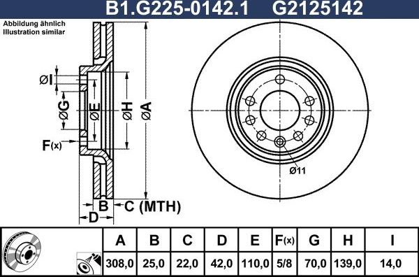 Тормозной диск Galfer передний для Saab 9-5 I 1997-2009. Артикул B1.G225-0142.1