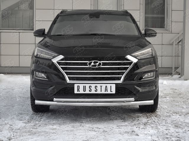 Защита RusStal переднего бампера d63 секции-d42 дуга для Hyundai Tucson III рестайлинг 2018-2026. Артикул HTZ-003095