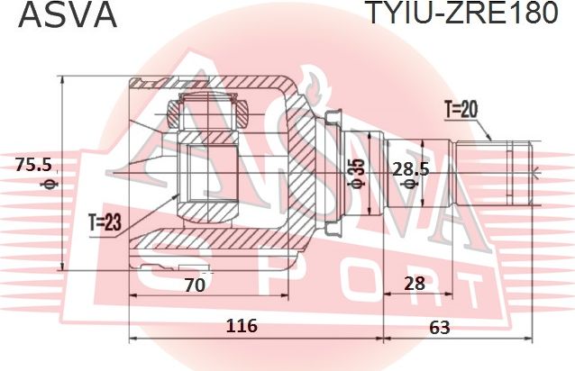 Шрус внутренний (граната) Asva передний для Toyota Verso I 2009-2018. Артикул TYIU-ZRE180