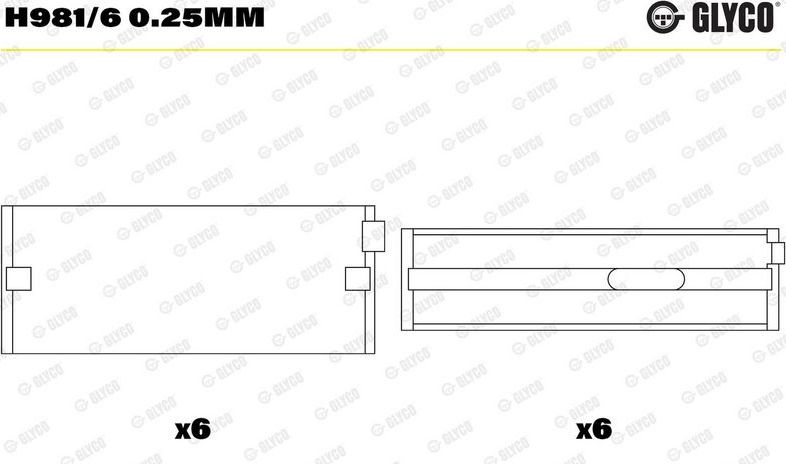 Вкладыши коренные Glyco для Volkswagen Crafter I 2006-2013. Артикул H981/6 0.25mm
