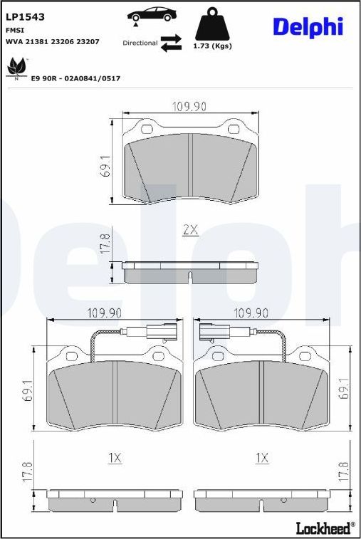 Тормозные колодки Delphi (Low-Metallic) для Fiat Coupe 1996-2000. Артикул LP1543