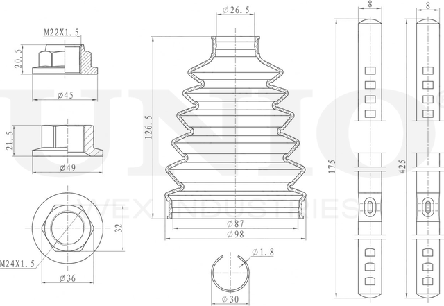 Пыльник ШРУС, комплект (Unio). Артикул DUC-30127K